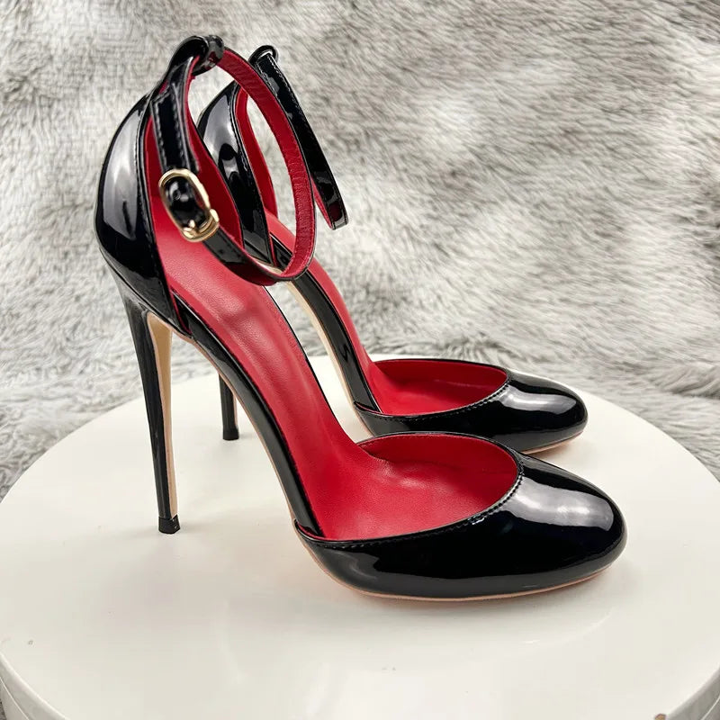 Escarpins Noirs à Talons Hauts, Talons Fins pour Femmes, Sandales à Bout Ouvert avec Bride Fine, Nouveau Style Sexy et Tempérament, Chaussures Simples à Bout Pointu et Découpes, Talon de 12 cm