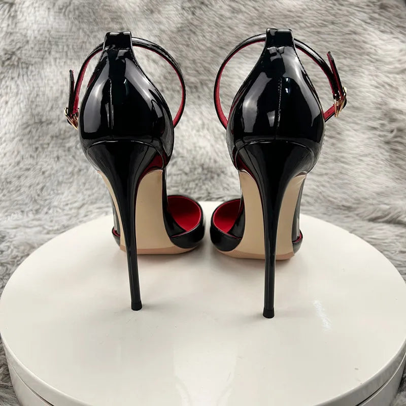 Escarpins Noirs à Talons Hauts, Talons Fins pour Femmes, Sandales à Bout Ouvert avec Bride Fine, Nouveau Style Sexy et Tempérament, Chaussures Simples à Bout Pointu et Découpes, Talon de 12 cm