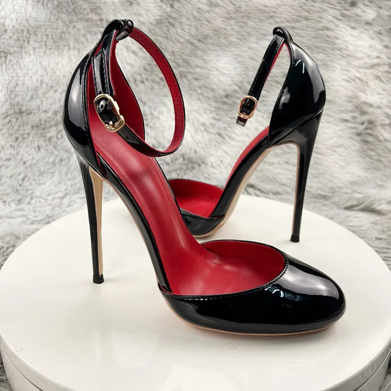 Escarpins Noirs à Talons Hauts, Talons Fins pour Femmes, Sandales à Bout Ouvert avec Bride Fine, Nouveau Style Sexy et Tempérament, Chaussures Simples à Bout Pointu et Découpes, Talon de 12 cm